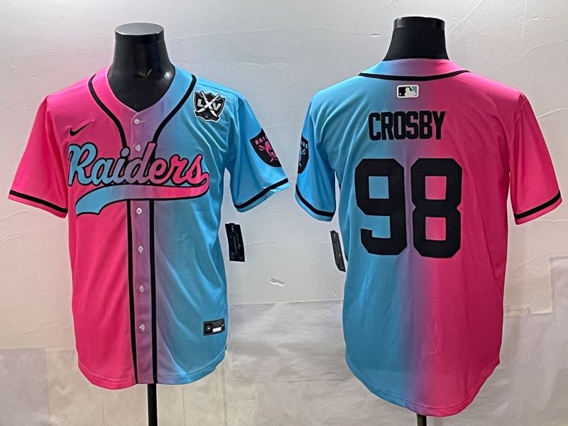 Men 2025 Oakland Raiders 98 Crosby Blue pink Nike Limited NFL Jersey style 007